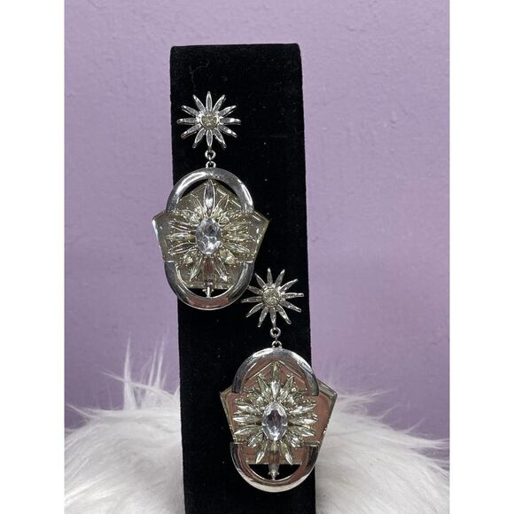 Nichole Miller Studio Silver Pated Class Stones Dangle Earrings - Picture 4 of 5